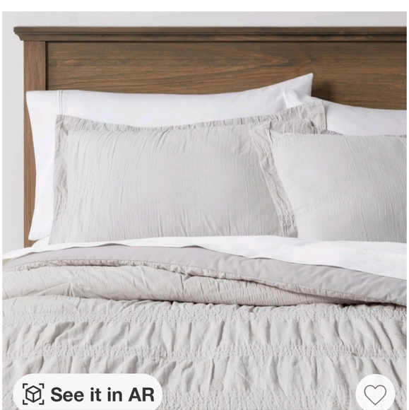 Two seersucker threshold standard grey pillow shams - Picture 3 of 7